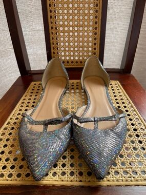 J. Crew Sloan Pointed Glitter D’Orsay Flats - Silver